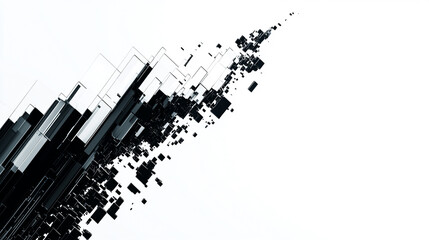 Poster - Abstract black and white geometric 3d cube design background illustration art cubes style shape lines
