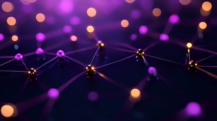 Poster - glowing network nodes connected by illuminated lines against dark background with purple and orange 
