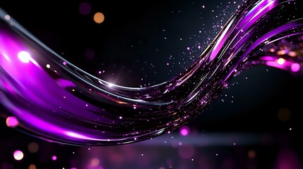 Poster - Vibrant purple light streams with glowing particles flow through dark space creating dynamic motion effect with bokeh and sparkles in cosmic background.