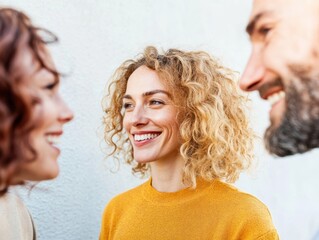 Aufkleber - Inclusive Workplace Harmony Vibrant Multigenerational Team Connecting with Authentic Smiles - Collaborative Modern Professional Culture in Soft-Toned Urban Setting