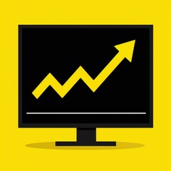 Poster - Graphical Representation of Business Growth on a Monitor Against a Bright Yellow Background