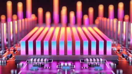 Aufkleber - colorful abstract composition of circuit board with neon lights and modern technology