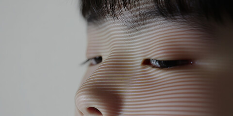 Poster - close-up of face with projected horizontal lines