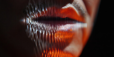 Poster - Close-up of Human Mouth with Projected Light Pattern Overlay