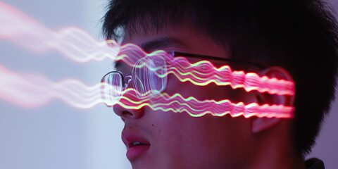 Poster - Portrait of Person Wearing Glasses with Overlapping Light Streaks