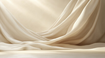 Poster - Flowing beige fabric creates elegant abstract background with soft folds and gentle light