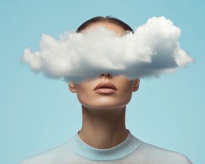 Poster - Dreamy Mindfulness Manifesto Surreal Cloud Portrait Exploring Mental Wellness, Creativity and Digital-Age Emotional Landscapes for Gen Z Wellness Marketing
