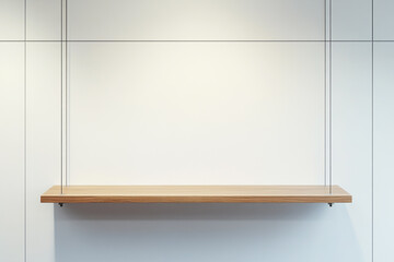 Poster - Modern minimalist wooden shelf hanging on white wall background room home clean empty decor style