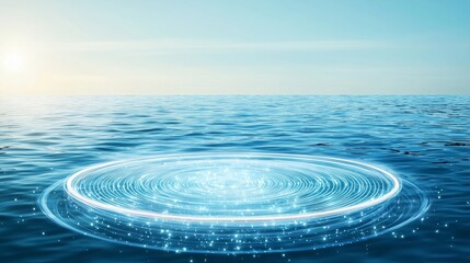 Wall Mural - storm swirl marine weather. a serene image of water with ripples, enhanced by a soft blue hue and a 