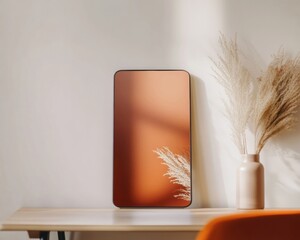 Poster - Minimalist Smart Mirror Biophilic Design Meets Intuitive Technology - Warm Terracotta Reflection for Modern Workspace Wellness and Productivity
