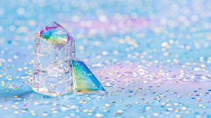 Poster - Sparkling Crystal Shapes on Glitter Background with Soft Colorful Reflections