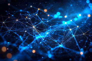 Poster - Abstract blue network digital technology connection lines background web data nodes space points