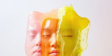 Poster - Human Face Partially Covered by Pink, Orange, and Yellow Viscous Liquids