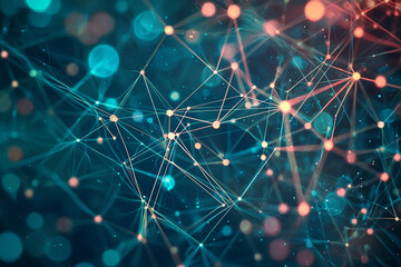 Poster - Abstract network connection digital technology background image web data teal nodes lines points