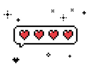 Poster - Pixel art style heart icon for love, like, review and social reaction. Retro style game abstract design element for social media. Pixel sticker for feedback or comment. 90s 8 bit vector illustration