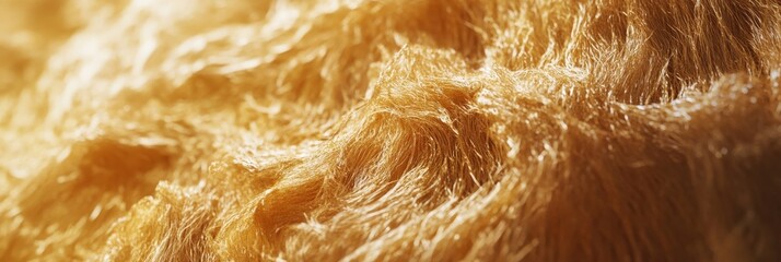 Wall Mural - Golden textured surface with shimmering hair-like fibers for abstract background concept