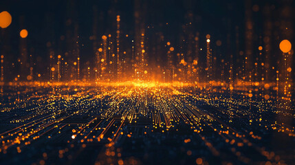 Poster - Abstract digital network orange glowing lines background design data dark light spark style future