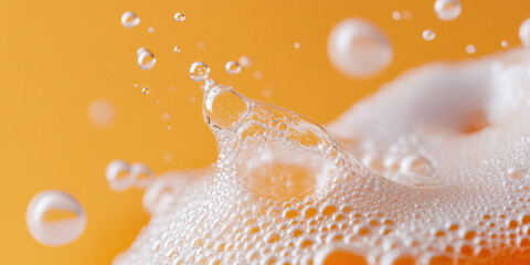 Poster - Close-up Photograph of Foam and Bubbles on Orange Background