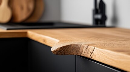 Poster - Organic Modern Kitchen Design Luxe Wooden Countertop with Seamless Sink Integration - Minimalist Ergonomic Surface Showcasing Contemporary Architectural Craftsmanship