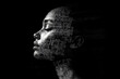 © Sadia - Abstract digital portrait of a woman with closed eyes in black and white art face code data calm