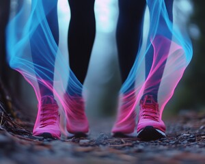 Aufkleber - Dynamic Motion Flow Ethereal Neon Fitness Visualization of Athletic Performance with Holographic Energy Trails - Innovative Movement Science and Digital Wellness Imagery