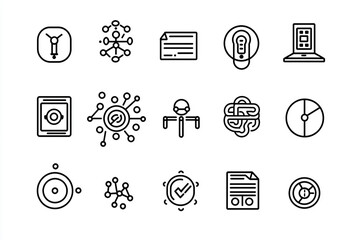 Poster - Collection of simple minimalist line icons for technology and network ui ux web data clean design