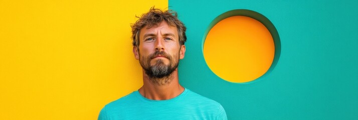 Aufkleber - Vibrant Pop Art Masculinity Bold Color-Block Portrait Capturing Millennial Authenticity and Minimalist Design Aesthetic for Modern Personal Branding