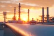 © pondolar - Industrial Pipework with Sunset Glow and Oil Refinery in the Background