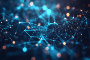 Poster - Abstract blue network digital connections technology background web data dark lines light space