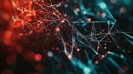 Poster - Abstract red and teal network connection lines digital art background web data design modern future