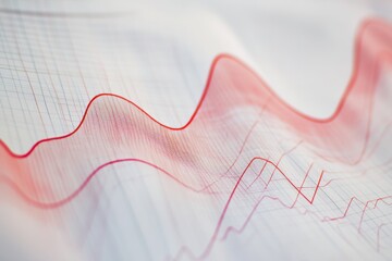Poster - This closeup photo shows a vivid red line drawn on a plain white sheet of paper Graph chart showing rising curves indicating inflation .