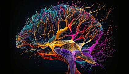 Poster - Colorful neural pathways depicted as a tree showcasing creativity and brain function in an abstract style