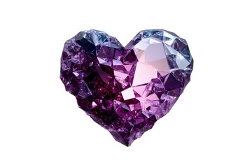 Poster - Crystal heart shape in purple and pink hues with faceted geometric surface on white background, isolated design element for romantic and jewelry concepts.