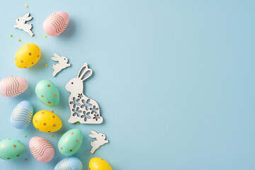 Wall Mural - festive easter setting featuring pastel colored eggs and bunny decor arranged creatively