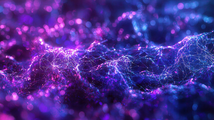 Aufkleber - abstract purple blue network digital art background image glow neon bokeh space waves lines lights