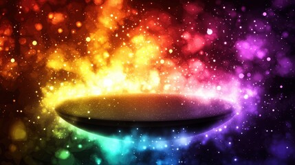 Poster - A floating abstract podium with glowing rainbow colors, ideal for product advertising.