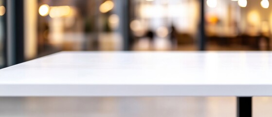 Poster - Minimalist Corporate Innovation White Laminate Surface with Bokeh Lighting - Modern Workspace Design for Creative Collaboration and Strategic Branding