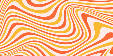 Poster - Abstract horizontal background with dynamic waves. Trendy vector illustration in style retro 60s, 70s. Red and yellow colors	