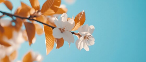 Poster - Serene Botanical Macro Delicate Cherry Blossom Elegance in Soft Amber Light - Wellness, Mindfulness, and Natural Tranquility in High-Resolution Detail