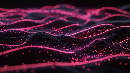 Poster - A futuristic abstract background featuring glowing neon wave lines, creating a sense of motion and energy.