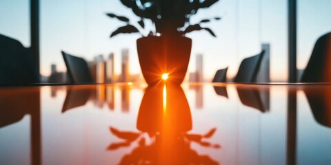 Fototapete - Illuminated Leadership Silhouetted Professional Navigating Strategic Transformation with Radiant Confidence in Next-Generation Corporate Workspace