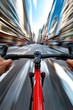 © Chopang.studio - A dynamic view from a bicycle, showcasing a fast-paced urban environment blurred by motion.