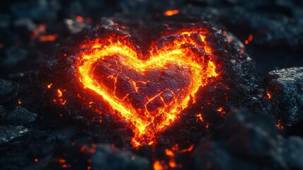 Wall Mural - a vibrant heart symbol made of flowing lava captures the power of love and passion. this fiery desig