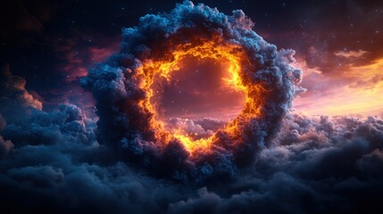 Aufkleber - A captivating fireball in the sky creating a mystical portal to a different dimension of reality and fantasy