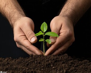 Aufkleber - Regenerative Agriculture Revolution Eco-Conscious Hands Nurturing Green Seedling - Sustainable Growth Metaphor for Climate Resilience and Community Empowerment