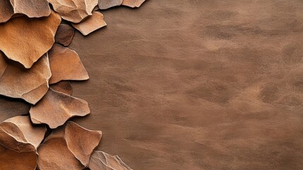 Aufkleber - Textured brown watercolor background featuring a bunch of delicate leaves in subtle earthy tones for artistic use
