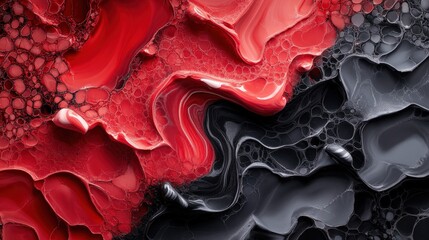 Aufkleber - Elegant red and black marble design displaying rich textures and fluid patterns in a striking abstract composition