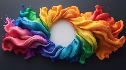 Aufkleber - Dynamic rainbow colored stream of paint flowing vividly across a white background in a bright abstract expression