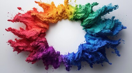 Aufkleber - Explosive rainbow colored powder burst creating a stunning abstract display against a soft white background