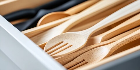 Poster - Minimalist Kitchen Zen Sustainable Wooden Utensil Organization Reveals Modern Home Management Aesthetic for Mindful Living Spaces